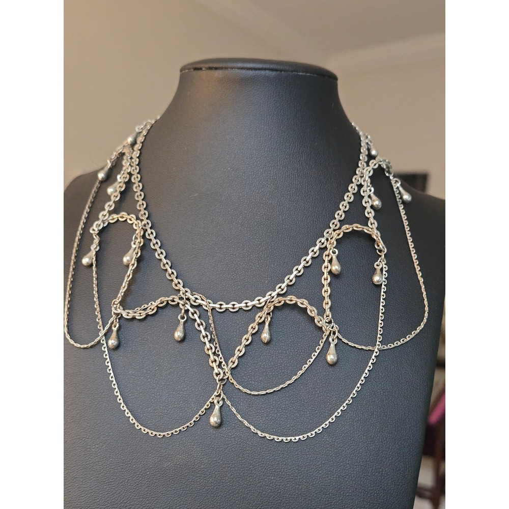 Edwardian Style Festoon Necklace Silvertone Draped Vintage
